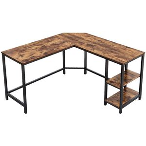Vasagle Schreibtisch LWD72X, braun / schwarz, 2 Regalfächer, L-Form, 138 x 75 x 138 cm