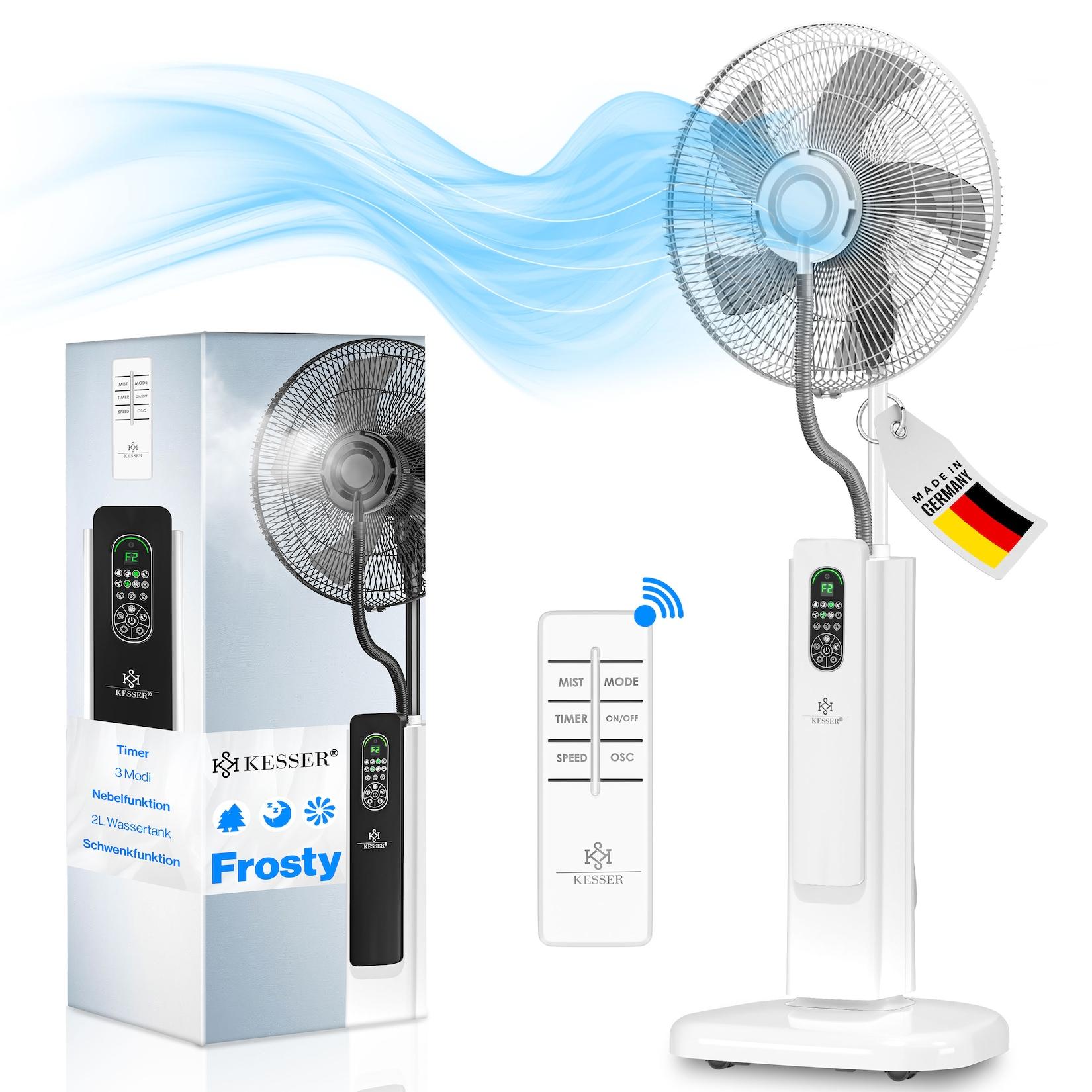 KESSER® Stand-Ventilator Frosty mit Wasser Ultraschall-Sprühnebel Wasserkühlung , inkl. Fernbedienung Timer-Funktion , Luftbefeuchter Leise , Nebelfunktion , Raumbefeuchter , Standventilator