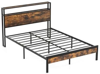 Costway Twin/Full/Queen Bed Frame with Storage Headboard and Charging Station-Full Size