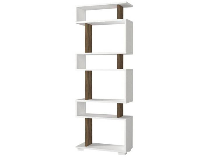 Bibliothèque Étagère blanche et décor noyer L 60 cm rangements multiples style moderne