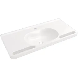 HEWI Waschtisch PG87, Mineralguss, alpinweiß, Ablagefläche, tiefes ovales Becken, 850x400mm