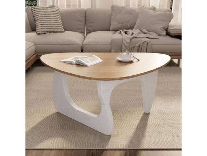Couchtisch Dreieckig Wohnzimmertisch Beistelltisch Holz Nussbaum Stabile Holzkonstruktion, abgerundete Kanten, einfache Montage in Minuten, für Wohnzimmer Lounge(Natural)