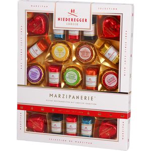 Niederegger Marzipan Marzipanerie, 23 Stück, in 5 Sorten mit weißer, Vollmilch-&Zartbitterschokolade, 298 g