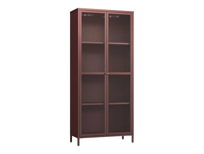 [en.casa] Vitrinenschrank Säkylä, Bordeaux, Metall, Glas, Rechteckig, 80x180x35 cm, Esszimmer, Vitrinen, Vitrinenschränke