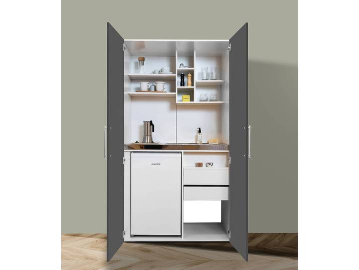 Cuisine armoire Peter 104 x 193 x 67cm Gris/Blanc/Gris Vitrocéramique