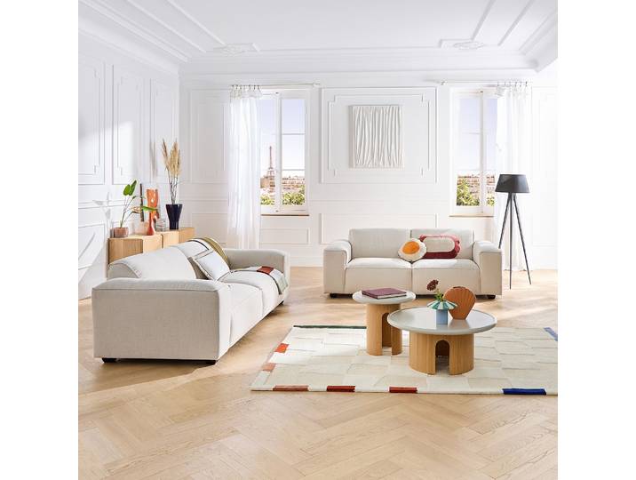 HABITAT - Ensemble de canapés 2 et 3 places en tissu bouclette courte Mira - Ivoire - Posada II