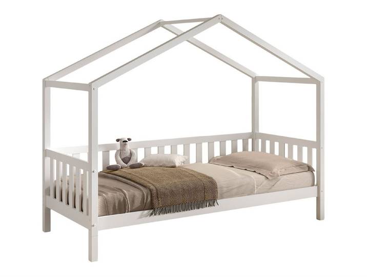 58 aufm Kessel Kinderbett Hausbett Kapua 90x200 auch als Bodenbett Kiefer Massivholz Weiß (inkl. Versand, Lieferung bis Verwendungsstelle), Flexibel nutzbare abnehmbarer Dachaufbau für verschiedene Altersstufen