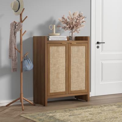 SICOTAS Rattan Shoe Cabinet for Entryway, 6-Tier Shoe Rack with Doors and Adjustable Shelves