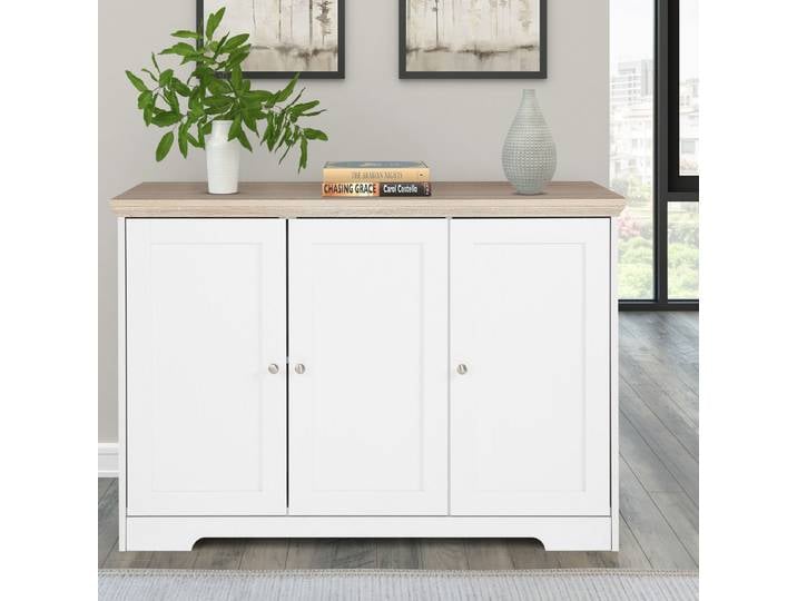 Commode Dastah 118cm Blanc/Marron/Blanc/Imitation chêne de Sonoma