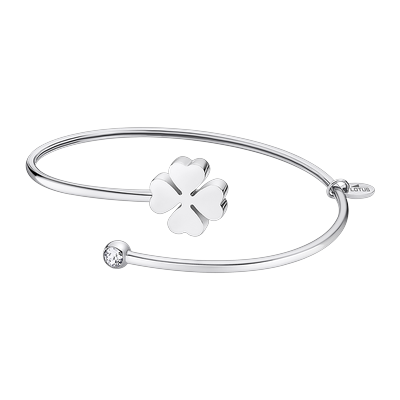 Armspange LOTUS "Essentials - Kleeblatt", edelstahlfarben, kristallweiß, kristallweiß, Armbänder, Damen, Edelstahl, Armspange, mit Glasstein