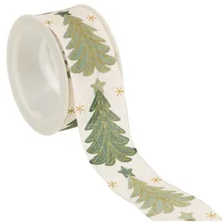 Stoffband "Weihnachtsbaum", grün-gold, 40 mm, 5 m
