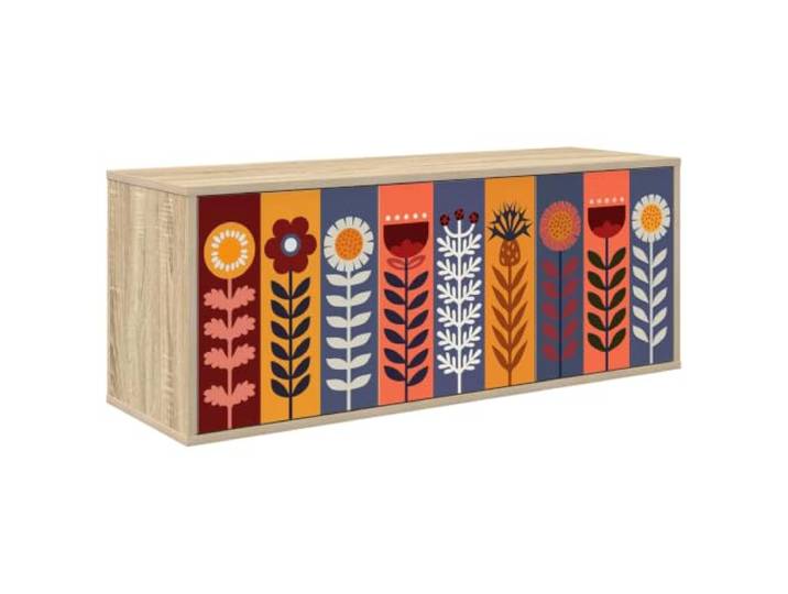 Wandmontierter TV-Schrank ESSEN 102 x 33 x 40 cm Sonoma-Eiche Holzwerkstoff Schwebendes Design, viel Stauraum, dekoratives Muster, pflegeleicht, für Wohnzimmer