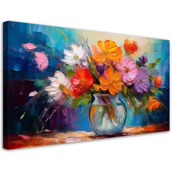 LEINWANDBILD Bemalter Blumenstrauß in einer Vase 100x50cm