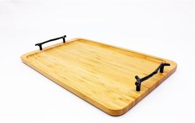 "BergHOFF Bamboo Serving Tray with Wrought Iron Handles, 15.5"""