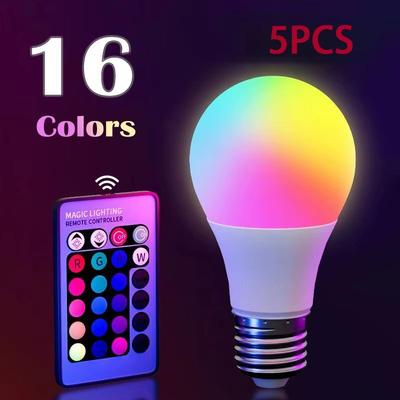Inspired Finds 16 Color RGB LED Light Bulb With Remote Control For Mood Lighting And Home Decor 5pcs