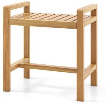 Costway Teak Wood Shower Bench for Inside Shower Shaving Legs