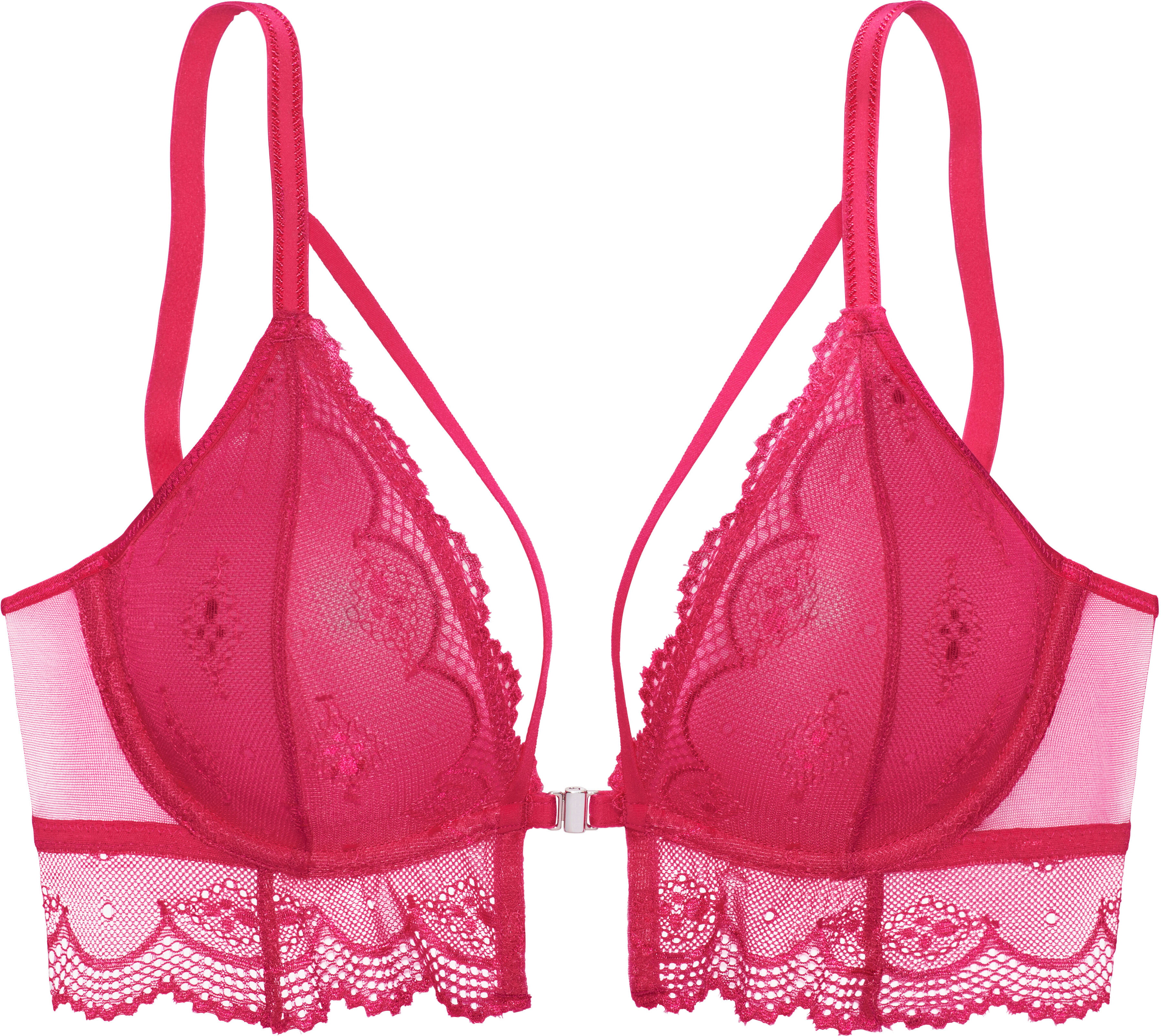 Bügel-BH LASCANA "BH mit Bügel, Spitzen-BH, mit Vorderverschluss", Damen, Gr. 75, Cup D, pink, Spitze, Obermaterial: 90% Polyamid, 10% Elasthan, BHs Bügel-BH, sexy Unterwäsche, sexy Dessous, Reizwäsche Damen pink 75, Cup D