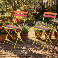 2x Gartenstuhl Klappstuhl Bunt Schmiedeeisen Zusammenklappbar H 77,5 cm