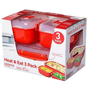 Sistema Mikrowellengeschirr Heat & Eat 1153, rot, Kunststoff, Dosen eckig, mit Dampfventil, 0,525 / 1,25 Liter, Set 3-teilig