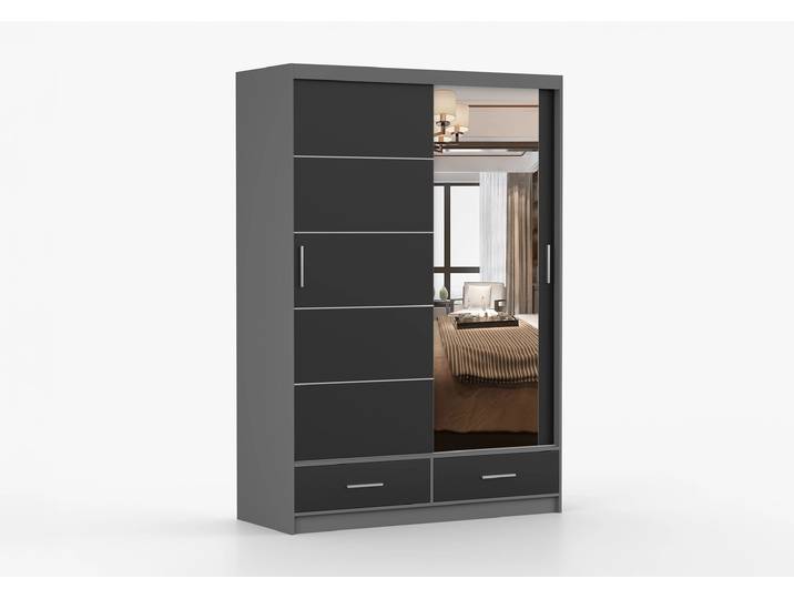 Schwebetürenschrank FLORENCE 150 cm Grau Schwarz + Spiegel
