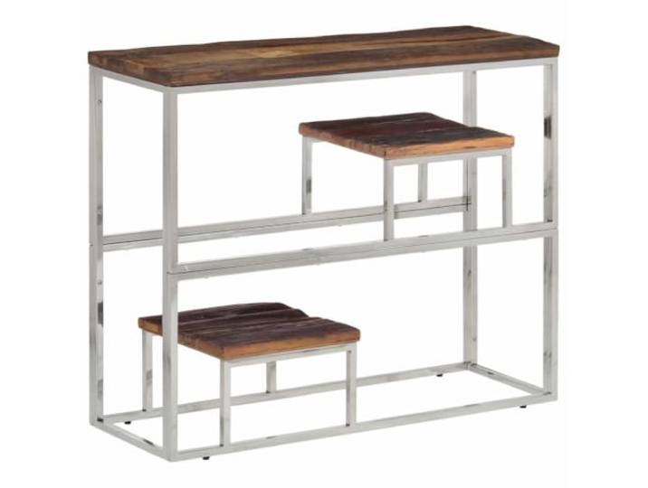 HEFZGDB Konsolentisch Silbern Edelstahl und Massive Holzschwellen, Robuster Flurtisch mit Schmutzabweisender Oberfläche, Modernes Design für Wohnzimmer Deko