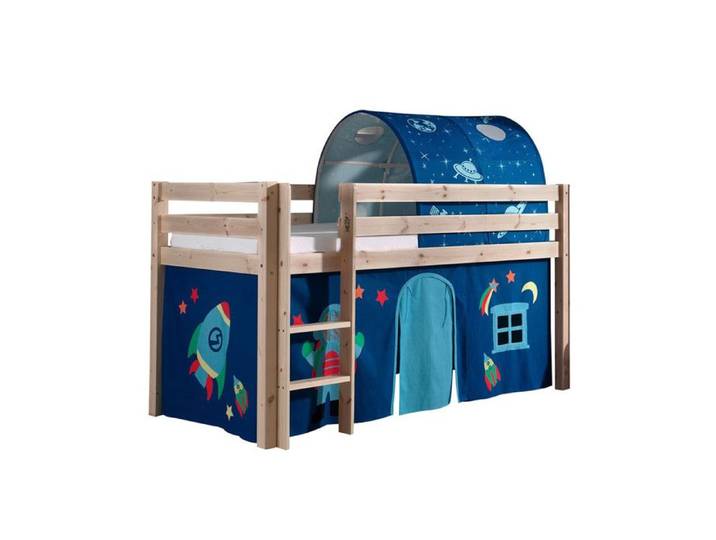 SLEEPY - Lit Mi-Haut en Pin Naturel 90x200cm Housse et Tunnel Astro