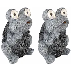 Solarleuchte Frosch grau Solar Figur Frosch Außenlampe Steinoptik Solar, Akku IP44, LED 2x 0,06 Watt, LxBxH 17x14x21 cm, 2er Set
