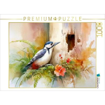 CALVENDO Puzzle Ein Buntspecht zimmert an einem neuen Zuhause | 1000 Teile Lege-Größe 64x48cm Foto-Puzzle für glückliche Stunden, von , Calvendo