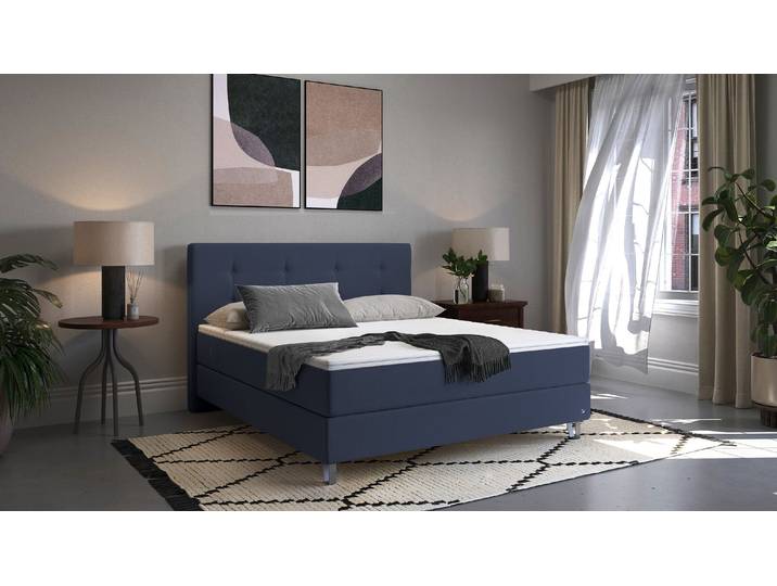 BRUNO Boxspringbett Premium 140x200cm in Blau Matratzen-Härtegrad: Links H3 / Rechts H3 mehrfach ausgezeichnet in Design & Qualität