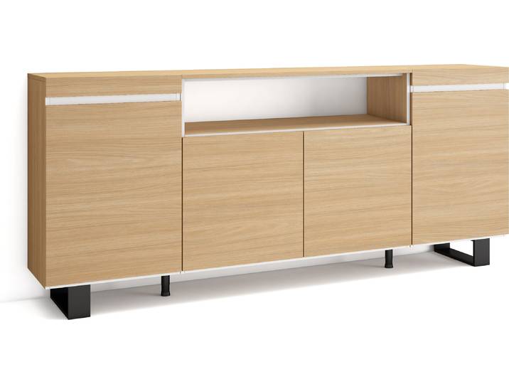COZY Buffet salon et cuisine\, 200x35x87cm\, Chêne soft et blanc