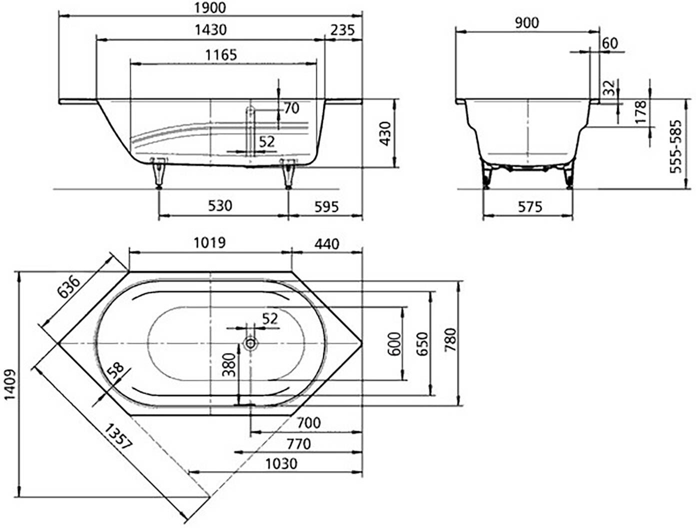 Kaldewei Vaio 6 Sechseckbadewanne 958