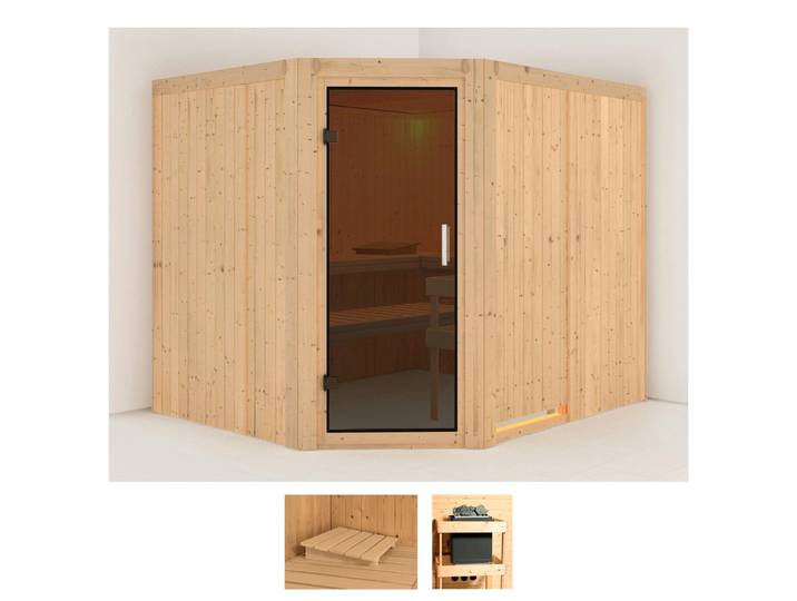 Sauna KARIBU Marit , beige (naturbelassen), ohne Ofen, (ohne Ofen), Saunen, Sauna, ohne Ofen