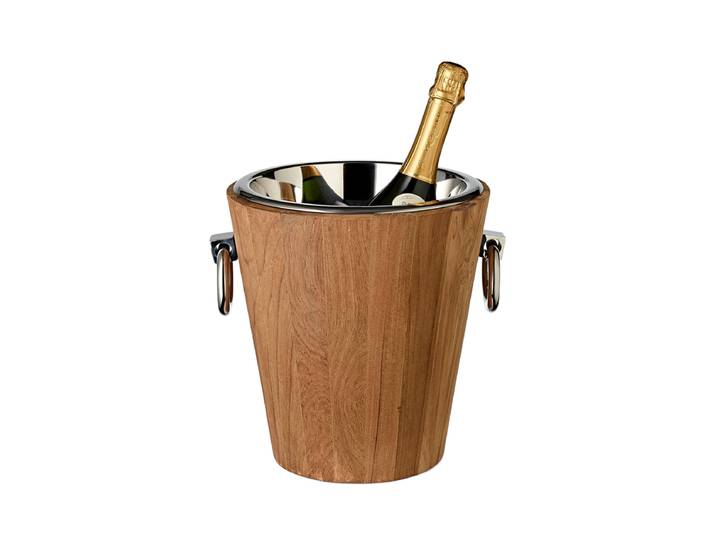 Premium Weinkühler „Saint Tropez“ aus Teakholz & Edelstahl Silber, Natural EDZARD