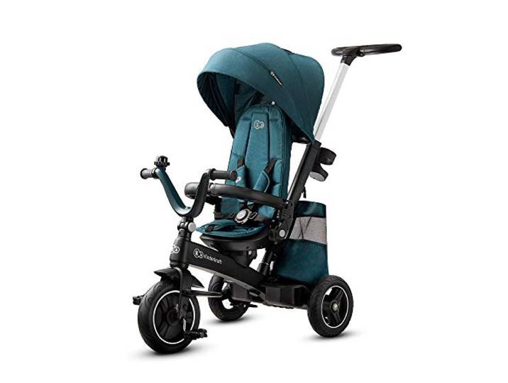 kk Kinderkraft Dreirad EASYTWIST, Kinderdreirad, Jogger, mit Zubehör, Dachfenster, Sicherheitsgurte, 360 Grad Drehbar, Freilaufrad, Schubstange, ab 9 Monate bis 5 Jahre, Bequemer Sitz, Grün