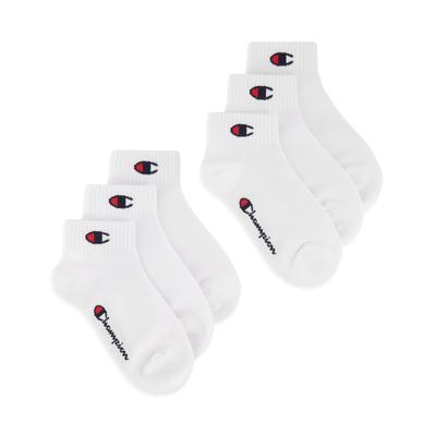 Kurzsocken CHAMPION "6 Pack Quarter Socks", Mädchen, Gr. 27-30, weiß (wht, wht, wht, wht, wht, wht, ns), Baumwollmischung, Socken, für Kinder, sportlicher Look, mit unifarbenem Design