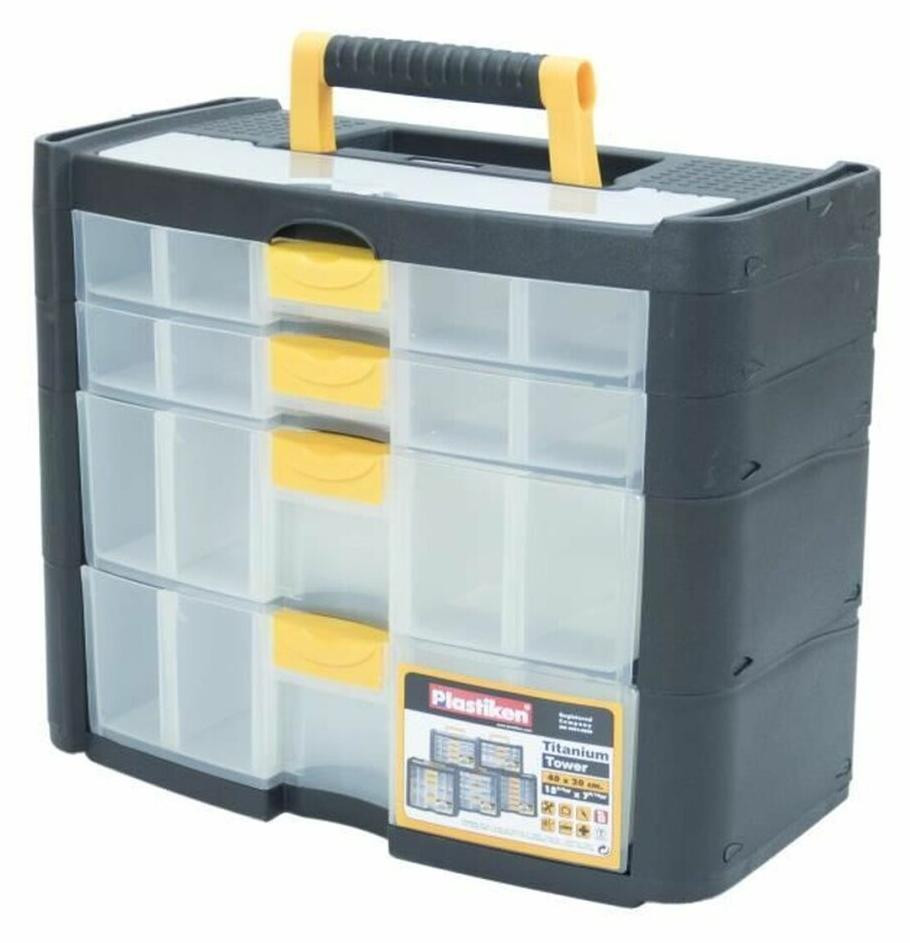 Plastiken Toolbox Titanium met 4 laden - Zwart