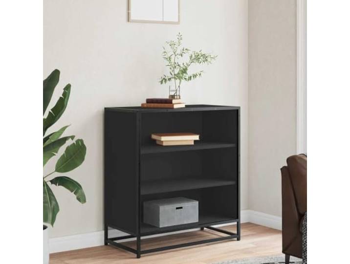 KTHLBRH Sideboard Schwarz 68 x 35 x 76 cm Spanplatte Metall 3 offene Einlegeböden, praktische Griffe, stabile Struktur, 70 kg Kapazität