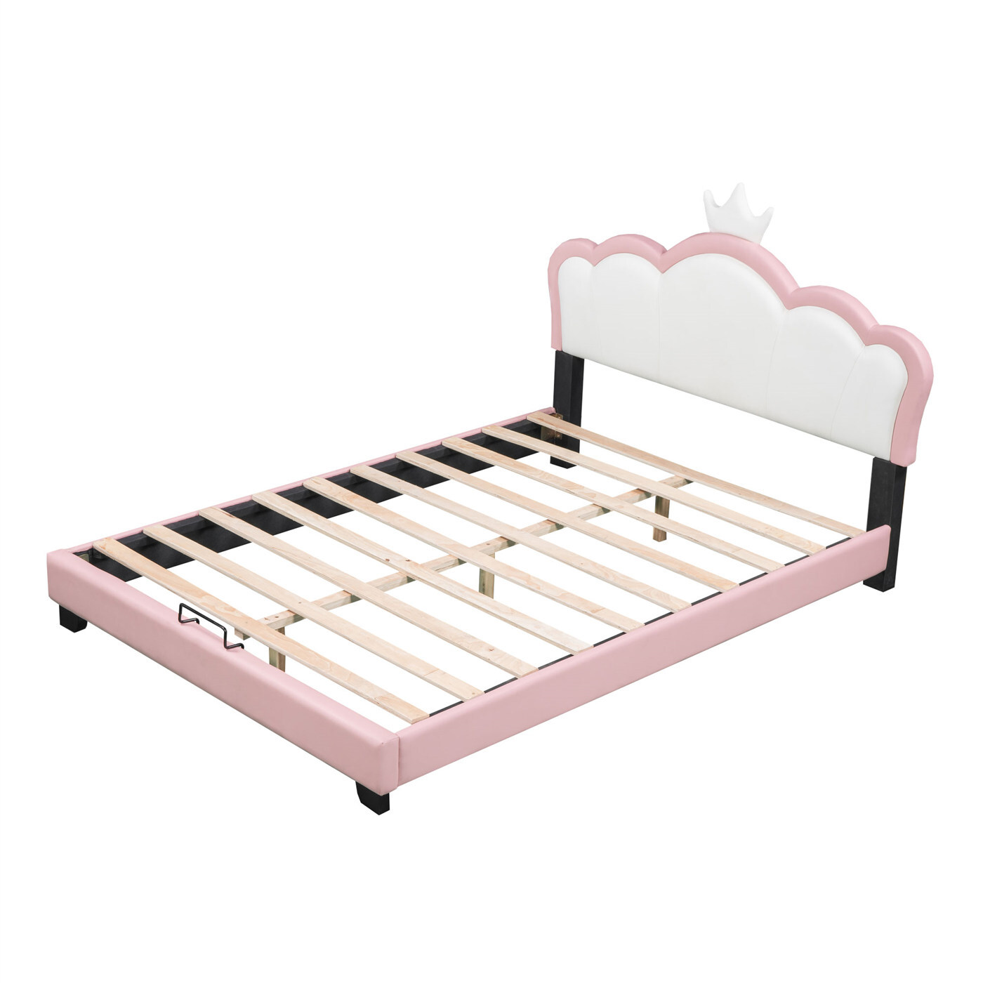 Kinderbett Polsterbett(140*200cm,Pink) mit Lattenrosten und Rückenlehne, Mädchenbett mit Kronenformung