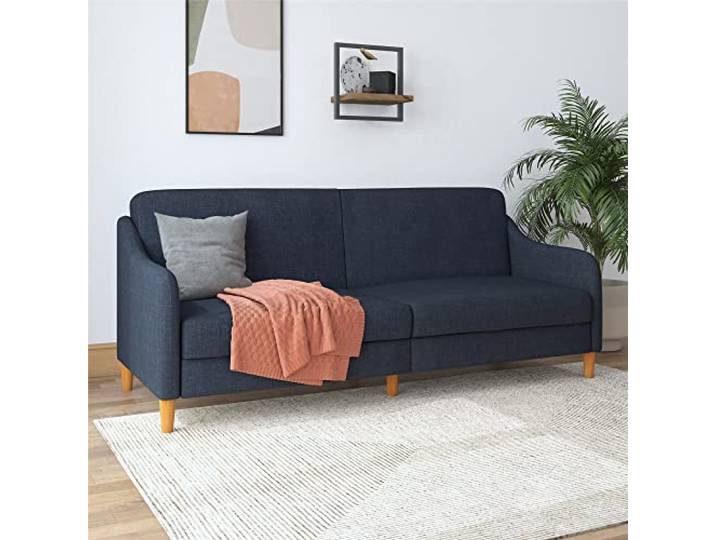 DHP Furniture Jasper Coil Futon Schlafsofa Leinen Marineblau 196x83x83 cm