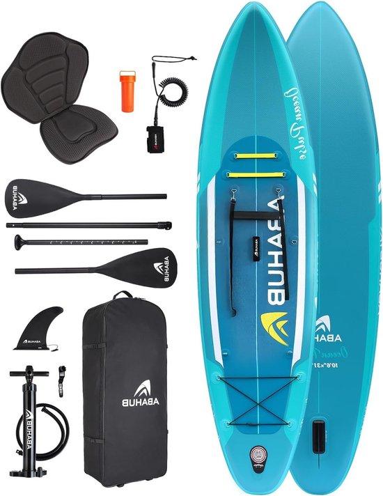 Aufblasbares SUP-Board, 320x78x15 cm - Komplettes Stand-Up-Paddling-Set mit verstellbarem Aluminium-Paddel und Kajaksitz für Paddeln und Kanufahren, in verschiedenen Farben erhältlich