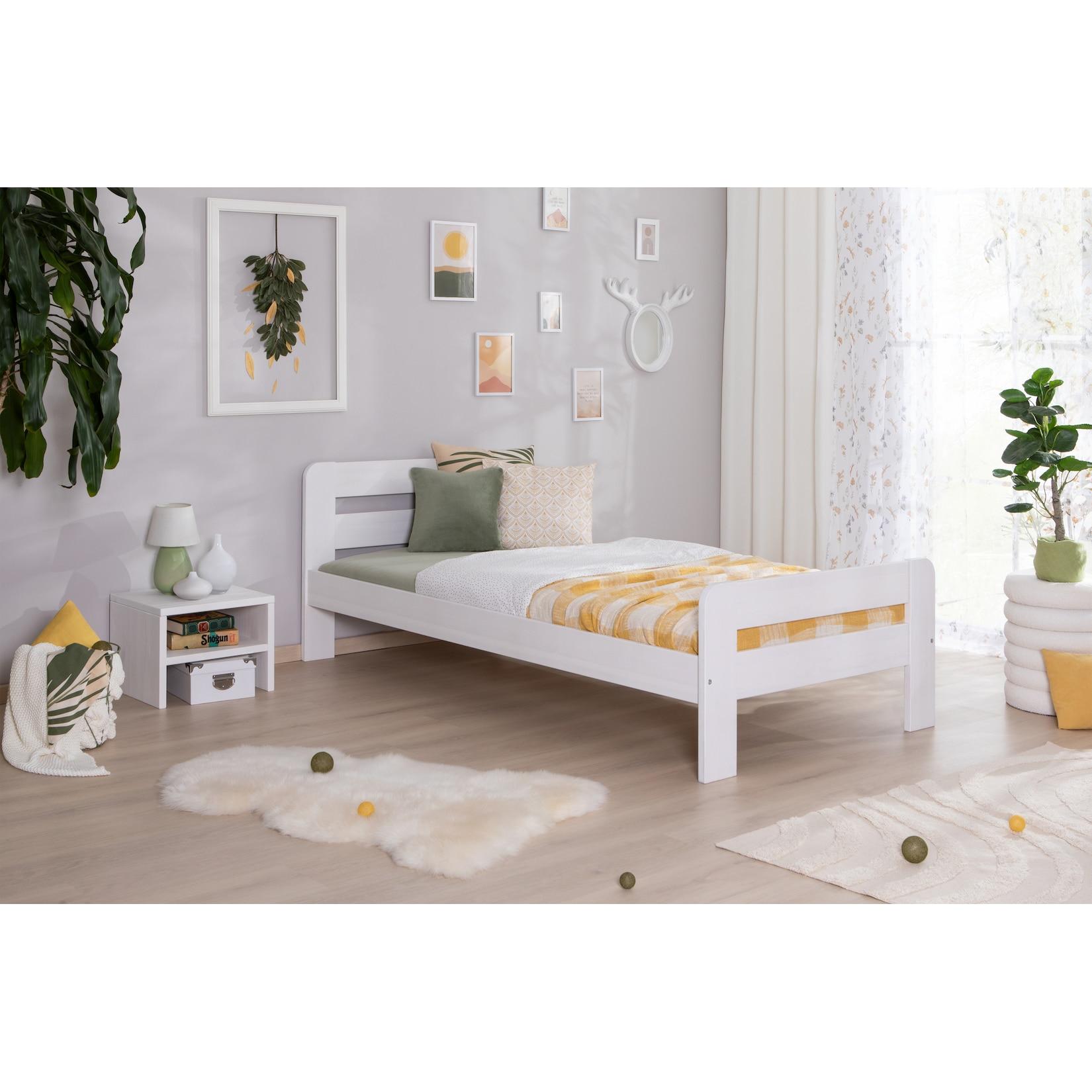 TiCAA Einzelbett Doppelbett Bert Kiefer Weiß aus Massivholz