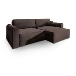 ECKSOFA FIANO M Braun Velours-Stoff mit Schlaffunktion