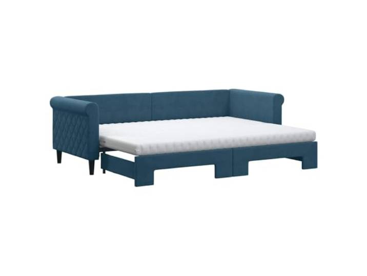 Makastle Tagesbett Ausziehbar Blau Samt 80x200 cm mit Matratzen Holz-Metall-Rahmen