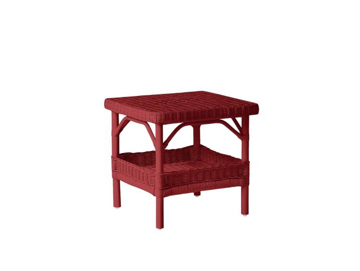 Table basse carrée rotin laqué rouge rubis
