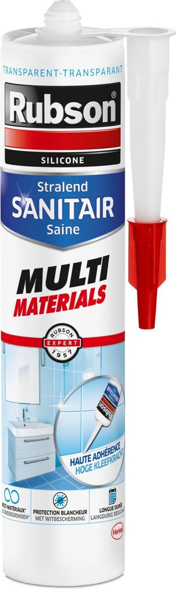 Rubson Sanitair Kit Multi-Materials Transparant 280 ml – Schimmelbestendige en waterdichte siliconenkit voor badkamer, douche en sanitair