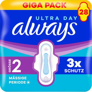 always Damenbinden Ultra Day Long, Größe 2, geruchsneutralisierend, mit Flügeln, 28 Stück