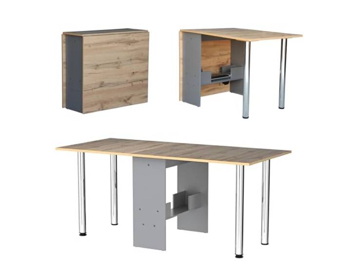 Rodnik Klappbarer Esstisch, Tisch klappbar, Klapptisch platzsparend für Küche, Esszimmer & Büro (Eiche-grau)