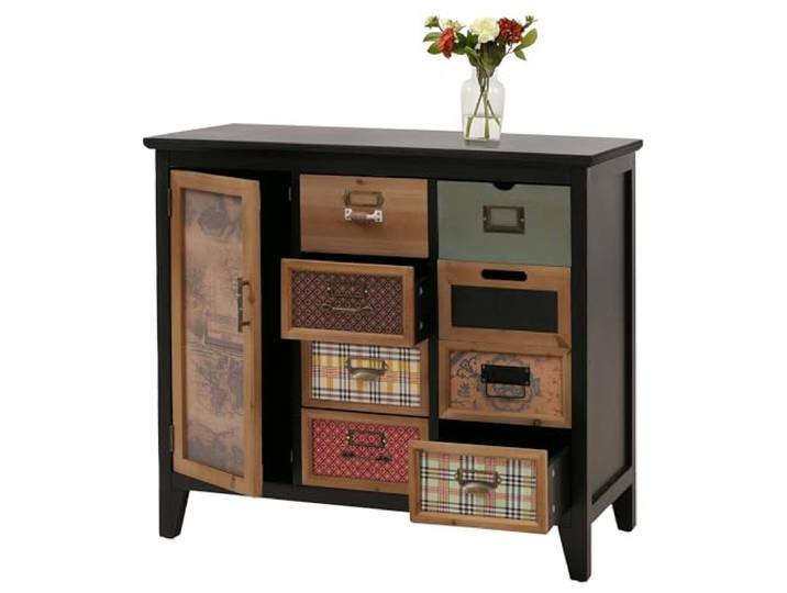 Mendler Apothekerkommode HWC-O63 Holz 80x91x40cm - Korpus schwarz Schrank, Schubladen, Etikettenhalter, Vintage, Shabby, Muster