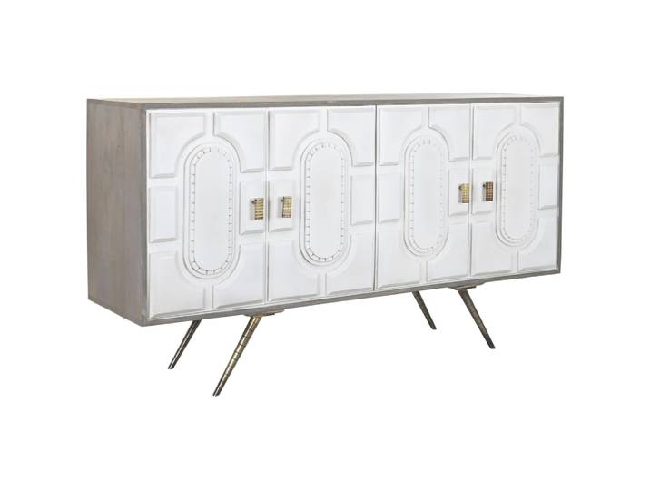 Buffet en manguier et acier blanc 152x43x84 cm