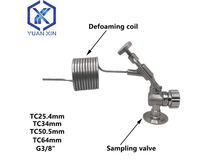 Vanne d'échantillonnage de bière en acier inoxydable 304 et bobine anti-mousse, bobine de refroidissement en queue de cochon combinée pour réservoir de fermentation de bière, vin rouge